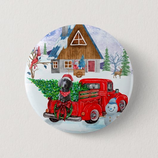 Weimaraner Hund in Weihnachten LKW Schnee Button (Vorderseite)