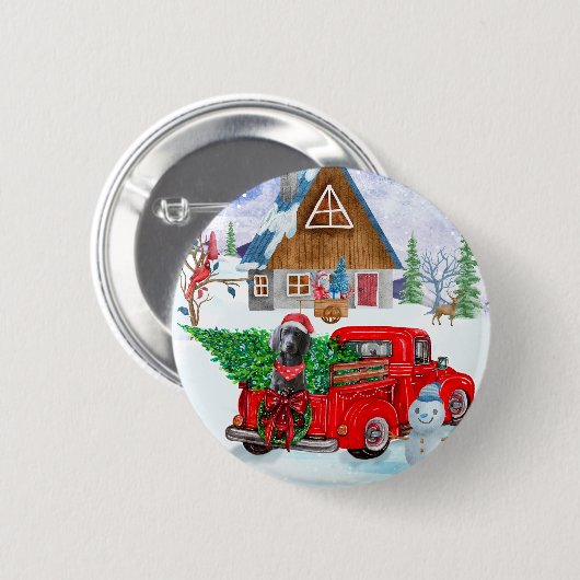 Weimaraner Hund in Weihnachten LKW Schnee Button (Vorne & Hinten)