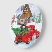 Weimaraner Hund in Weihnachten LKW Schnee Große Wanduhr (Winkel)