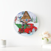 Weimaraner Hund in Weihnachten LKW Schnee Große Wanduhr (Zuhause)