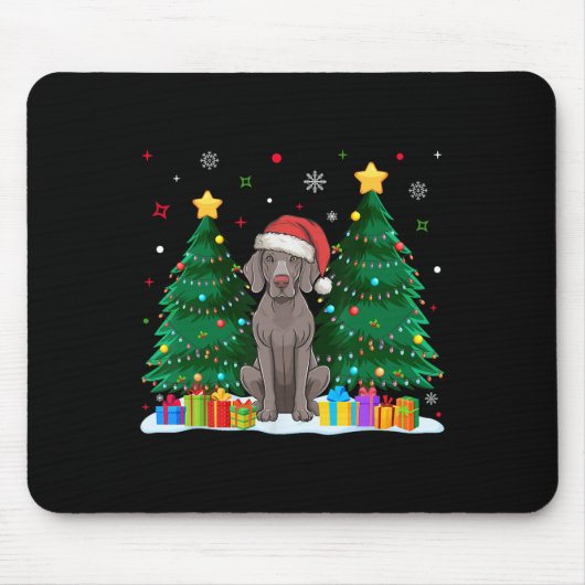 Weimaraner Hund liebt Weihnachtsmannmütze Ugly Chr Mousepad (Vorne)