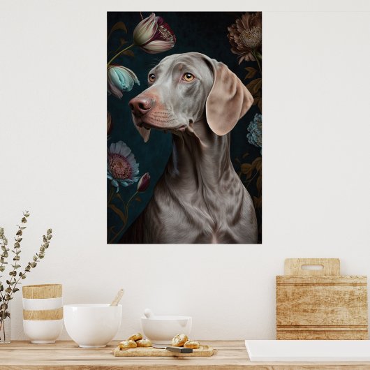 Weimaraner Hund mit Blume | Elegantes Portrait von Poster (Küche)
