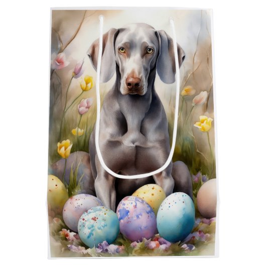 Weimaraner Hund mit Ostereier Urlaub Mittlere Geschenktüte (Rückseite)