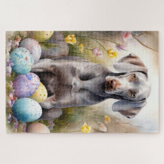 Weimaraner Hund mit Ostereier Urlaub Puzzle (Horizontal)