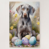 Weimaraner Hund mit Ostereier Urlaub Puzzle (Vertikal)
