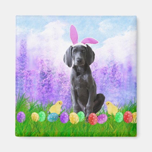 Weimaraner Hund mit Ostereiern Bunny Chicks Magnet (Vorne)