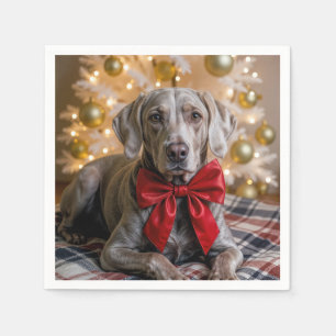 Weimaraner-Hund mit roter Schleife zu Weihnachten Serviette
