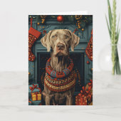 Weimaraner Hund mit Weihnachtsgeschenke Feuerplatz Karte (Vorderseite)
