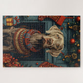 Weimaraner Hund mit Weihnachtsgeschenke Feuerplatz Puzzle (Horizontal)