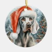 Weimaraner Hund mit Weihnachtsmannmütze Weihnachte Keramik Ornament (Vorne)