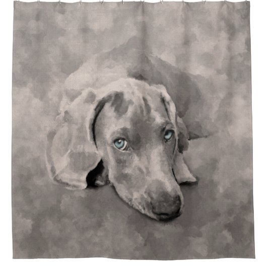 Weimaraner Hund-Mixed-Medien Duschvorhang (Vorderseite)