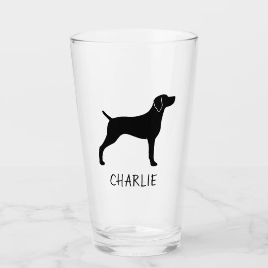 Weimaraner Hund Silhouette Weib Personalisiert Glas (Vorderseite)
