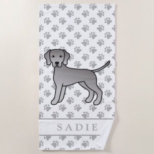Weimaraner Hund süße Cartoon-Illustration & Name Strandtuch