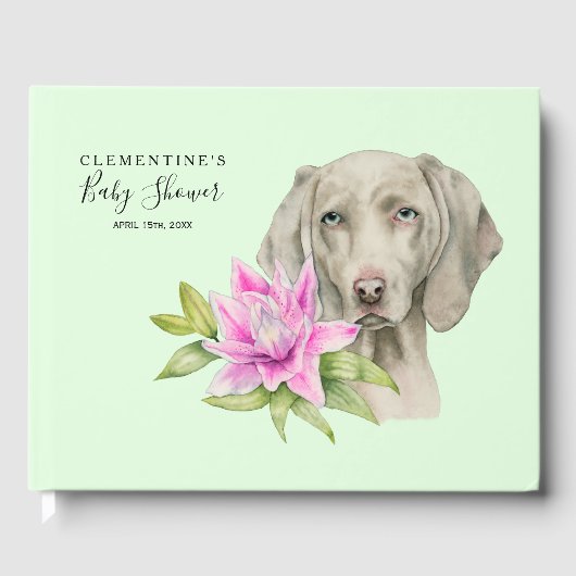 Weimaraner Hund und Lily Watercolor | Babyparty Gästebuch (Vorderseite)