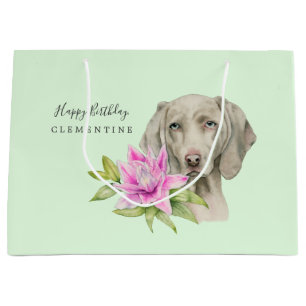 Weimaraner Hund und Lily Watercolor Geburtstag Große Geschenktüte