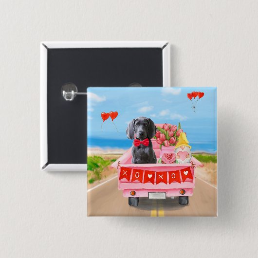 Weimaraner Hund Valentinstag Lkw Herz Button (Vorne & Hinten)