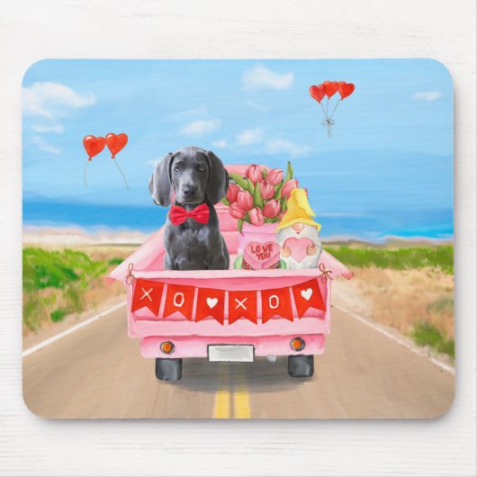 Weimaraner Hund Valentinstag Lkw Herz Mousepad (Vorne)