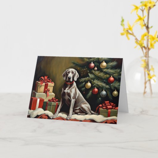 Weimaraner Hund Weihnachten Karte (Gelbe Blume)