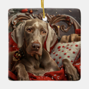 Weimaraner Hund Weihnachtsfestlich Keramikornament