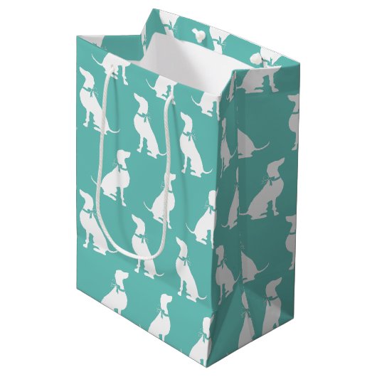 Weimaraner Hund Welpe Mittlere Geschenktüte (Vorderseite Schrägansicht)