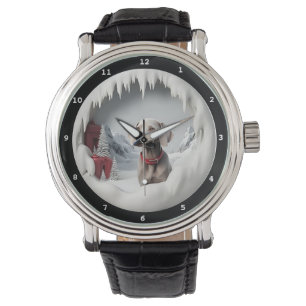Weimaraner-Hund Winterlandschaft Armbanduhr