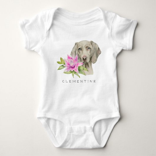 Weimaraner Hunde-und Lilien-Aquarell | addieren Baby Strampler (Vorderseite)