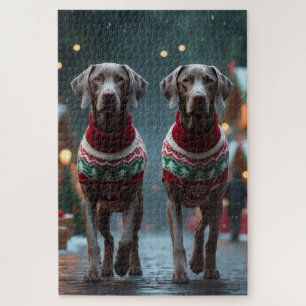 Weimaraner Hunde Weihnachten Schnee Feiertage Puzzle