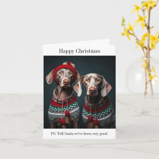 Weimaraner Hunde Weihnachtskarte Karte (Gelbe Blume)