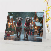 Weimaraner Hunde Weihnachtsschneeurlaub Karte (Gelbe Blume)