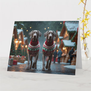 Weimaraner Hunde Weihnachtsschneeurlaub Karte