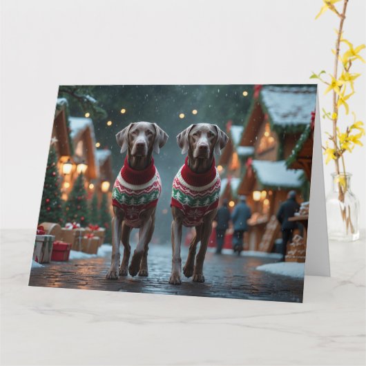 Weimaraner Hunde Weihnachtsschneeurlaub Karte (Gelbe Blume)