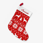 Weimaraner HundeSilhouette-Muster-Rot und Weiß Kleiner Weihnachtsstrumpf (Vorderansicht (hängend))