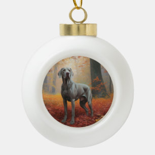 Weimaraner im Herbst inspiriert durch fallende Blä Keramik Kugel-Ornament