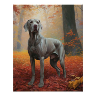 Weimaraner im Herbst inspiriert durch fallende Blä Poster