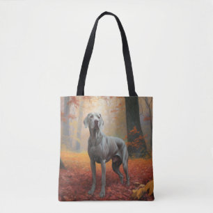 Weimaraner im Herbst inspiriert durch fallende Blä Tasche