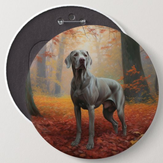 Weimaraner im Herbst Leaves Fall Inspiriert Button (Vorne & Hinten)