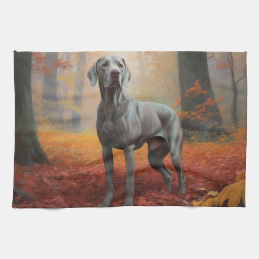 Weimaraner im Herbst Leaves Fall Inspiriert Geschirrtuch (Horizontal)