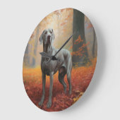 Weimaraner im Herbst Leaves Fall Inspiriert Große Wanduhr (Winkel)