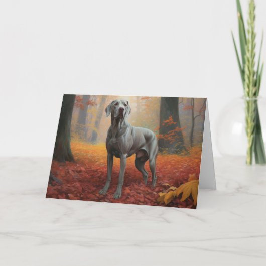 Weimaraner im Herbst Leaves Fall Inspiriert Karte (Vorderseite)