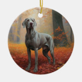 Weimaraner im Herbst Leaves Fall Inspiriert Keramik Ornament (Vorne)