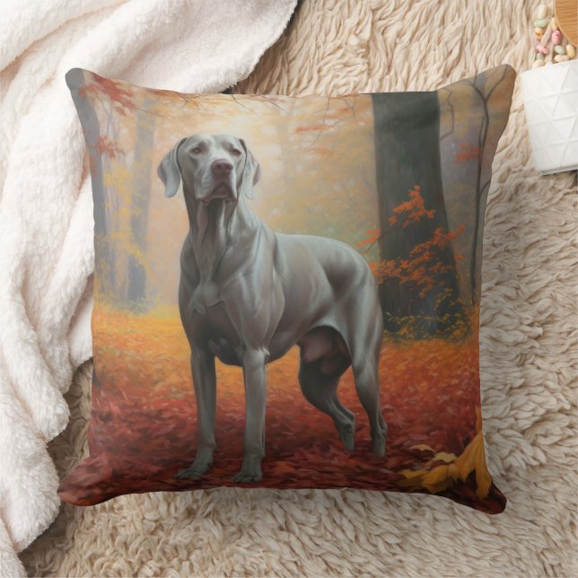 Weimaraner im Herbst Leaves Fall Inspiriert Kissen (Decke)