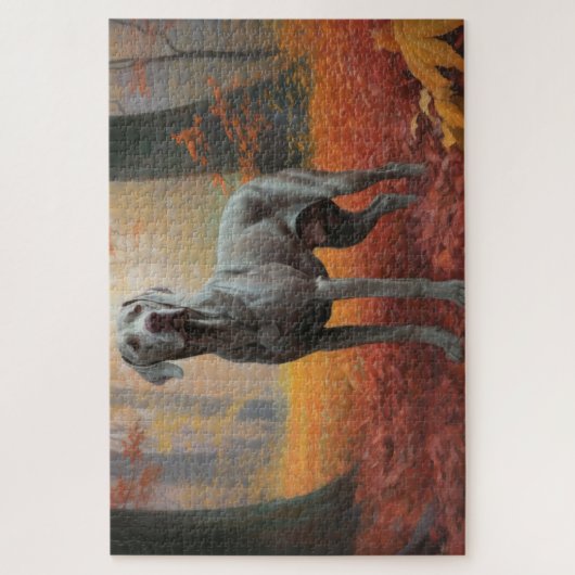 Weimaraner im Herbst Leaves Fall Inspiriert Puzzle (Vertikal)