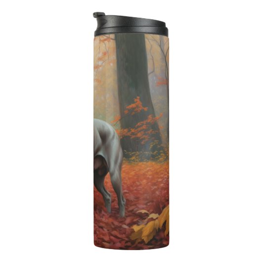 Weimaraner im Herbst Leaves Fall Inspiriert Thermosbecher (Nach rechts gedreht)