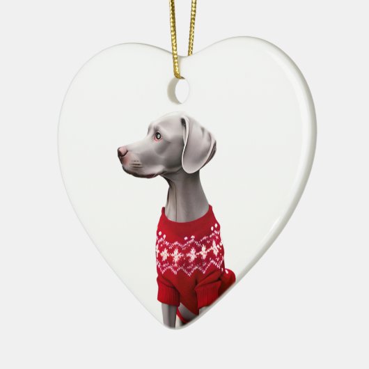 Weimaraner im Weihnachtskraut Keramik Ornament (Links)