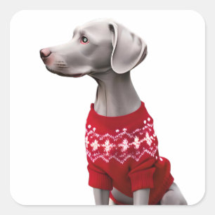 Weimaraner in Weihnachts-Sweatsticker Quadratischer Aufkleber