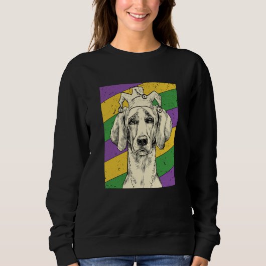 Weimaraner Jester Mardi Gras Dog Mom or Dad Sweatshirt (Vorderseite)