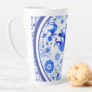 Weimaraner, Kaninchen und Vögel Otomi Blau und Wei Milchtasse