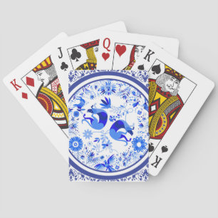 Weimaraner, Kaninchen und Vögel Otomi Blau und Wei Spielkarten