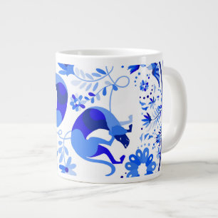 Weimaraner, Kaninchen und Vögel Otomi Blau & Weiß Jumbo-Tasse