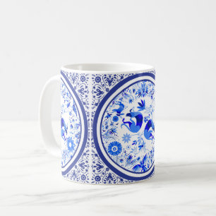 Weimaraner, Kaninchen und Vögel Otomi Blau & Weiß Kaffeetasse